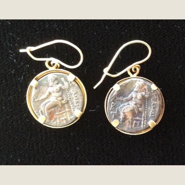 Ancient Greek Silver Drachma Earrings