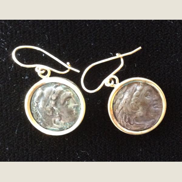 Ancient Greek Silver Drachma Earrings